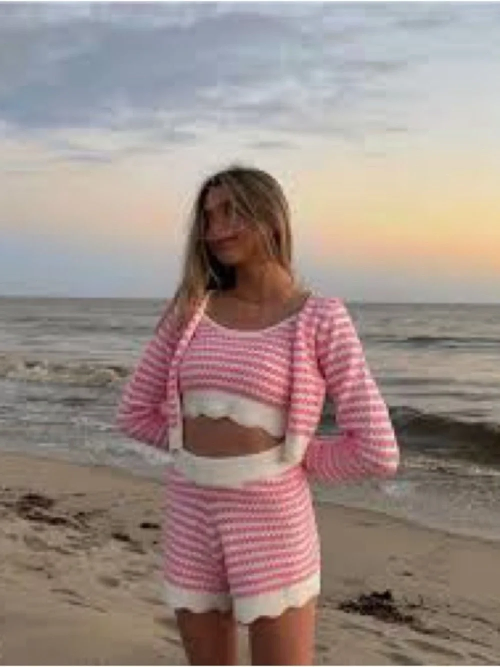 Yellow the label- scalloped Pink & White Knit Three-Piece Set - Picture 3 of 3